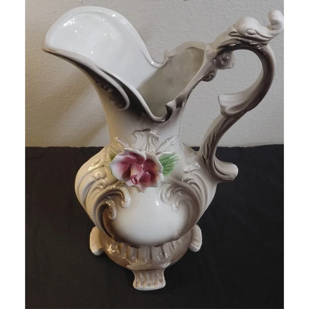 Vintage Capodimonte Italy Porcelain Pitcher Ewer Vase 14